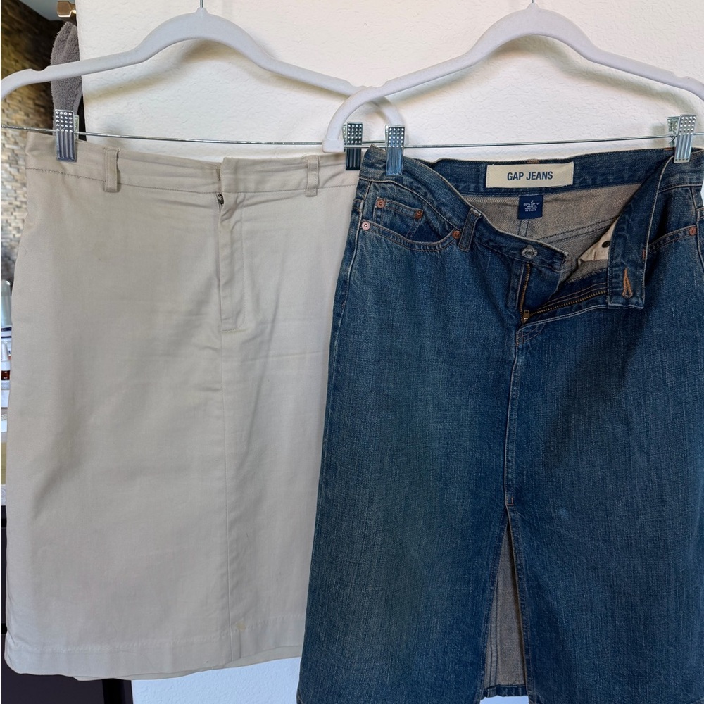 GAP Bundle skirts. Denim and classic tan.